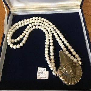 Vintage Brass Clown Freshwater Pearls necklace